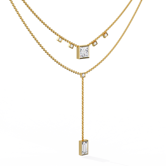 Two Layered Princess and Baguette Lariat Necklace - view 2