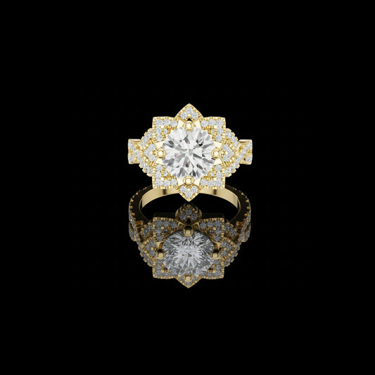 2.10 CT Royal Crest Layered Halo Moissanite Diamond Ring with Geometric Crown Design For Wedding