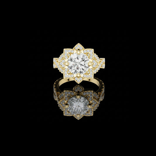 2.5 CT Royal Crest Layered Halo Moissanite Diamond Ring with Geometric Crown Design For Wedding