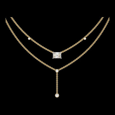 Double Layer East West Radiant Lab Grown Diamond Y Drop Necklace