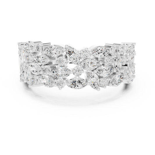 Floral Cluster Marquise Cut Moissanite Statement Wedding Band - view 3