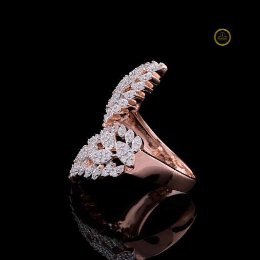 Double Leaf Nature Inspired Round Moissanite Anniversary Ring - view 2
