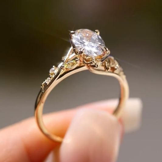 Nature Inspired Oval Lab Diamond Solitaire Delicate Ring - view 4
