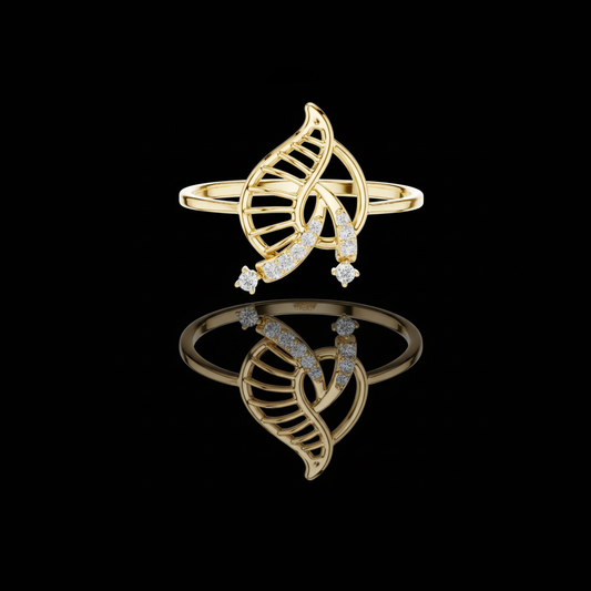 0.30 TCW Leaf Filigree Ring Accented with Sparkling Moissanite Round Diamond Trails and Elegant