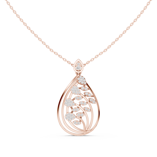 0.60 TCW Luxury Lab Grown Diamond Nature Inspired Openwork Teardrop Pendant Openwork Leaf Design Jewelry Gift for Her