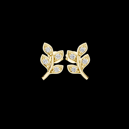 0.28 TCW Ivy Leaf Inspired Round Moissanite Diamond Stud Earrings in Nature Motif Design