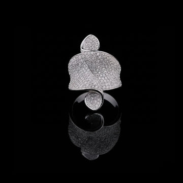 2.10 TCW Artistic Curved Silver Leaf-Inspired Ring with Full Pave Lab Grown Diamond