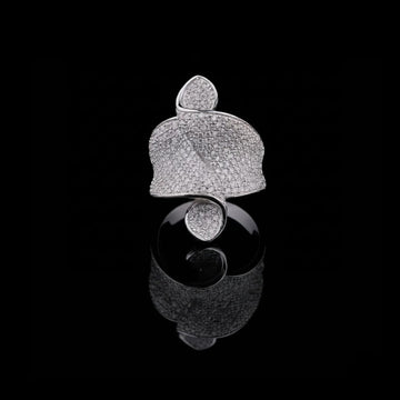 2.10 TCW Artistic Curved Silver Leaf-Inspired Ring with Full Pave Lab Grown Diamond
