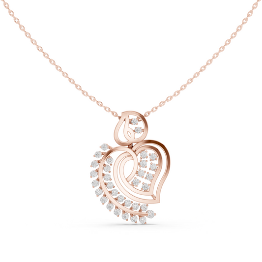 0.80 TCW Elegant Layered Heart Leaf Round Lab Grown Diamond Luxury Pave Stones Pendant Romantic Fine Jewelry