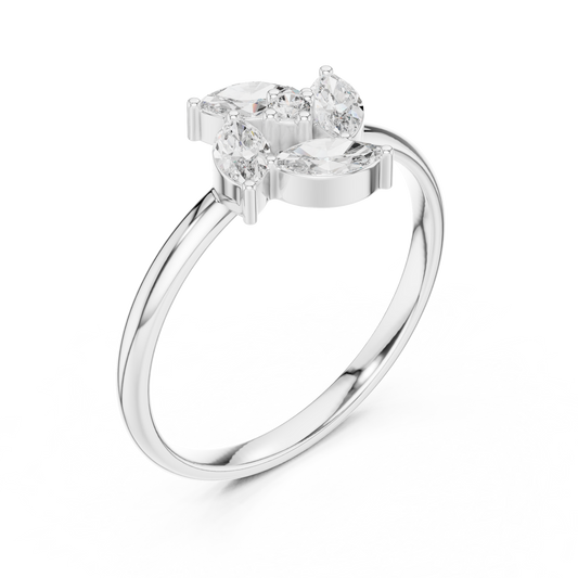 Marquise Lab Diamond Flower Cluster Engagement Ring - view 4