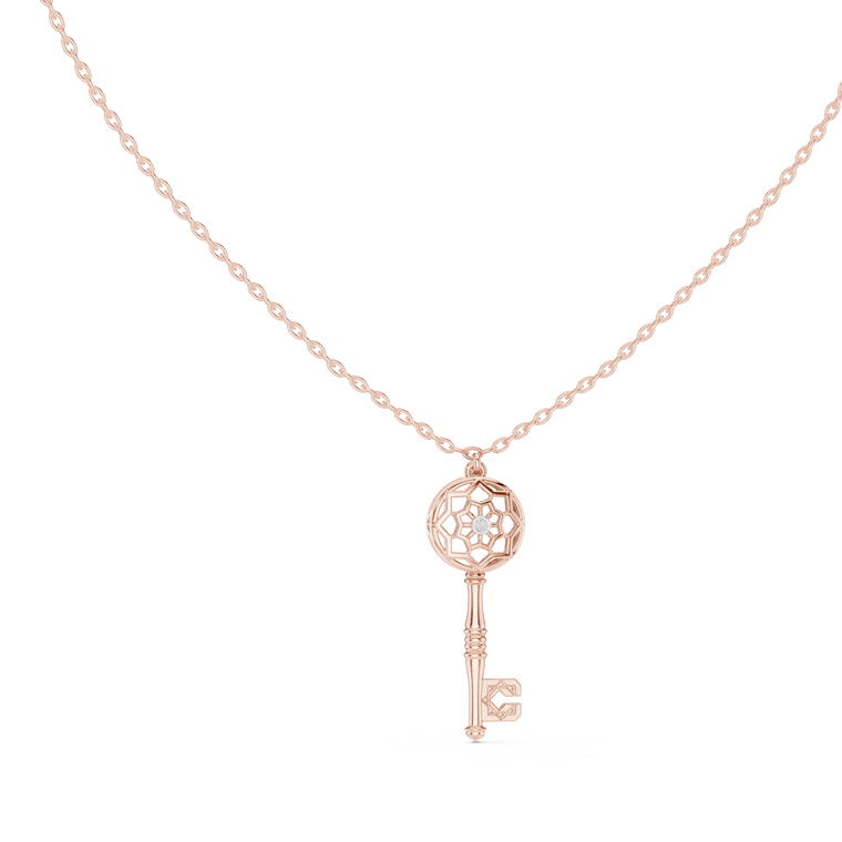 0.01 TCW Key Moissanite Pendant with Geometric Lattice Design - view 2