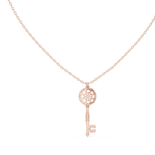 0.01 TCW Elegant Key Lab Grown Pendant with Geometric Lattice Design and Diamond Accent