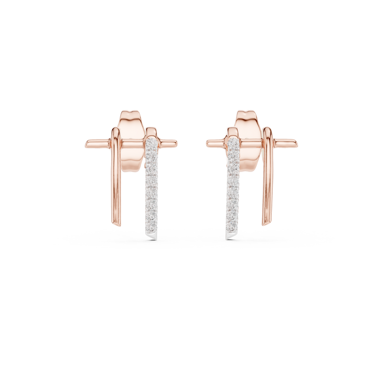 Dual Bar Round Pavé Drop Stud Earrings with Linear Design - view 2