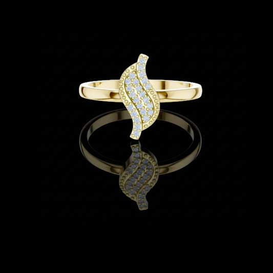 0.094 TCW Exquisitely Polished Gold Moissanite Diamond Ring Featuring a Graceful Leaf Motif Sparkle