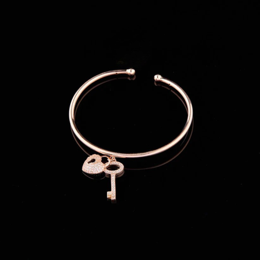1.5 TCW Unique Rose Gold Lab Grown Diamond Bracelet Featuring Sparkling Heart Lock and Key Dangling Charms By Ivevar