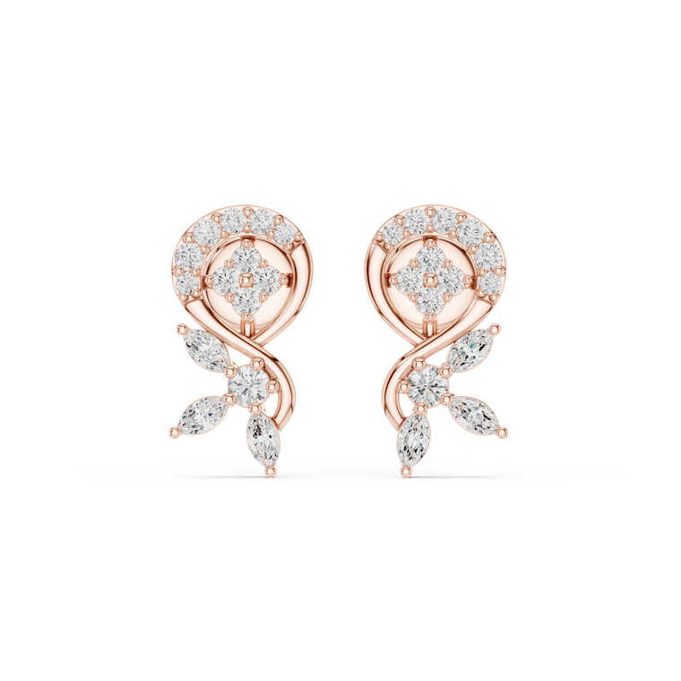 Floral Vine Marquise & Round Stone Drop Stud Earrings - view 2