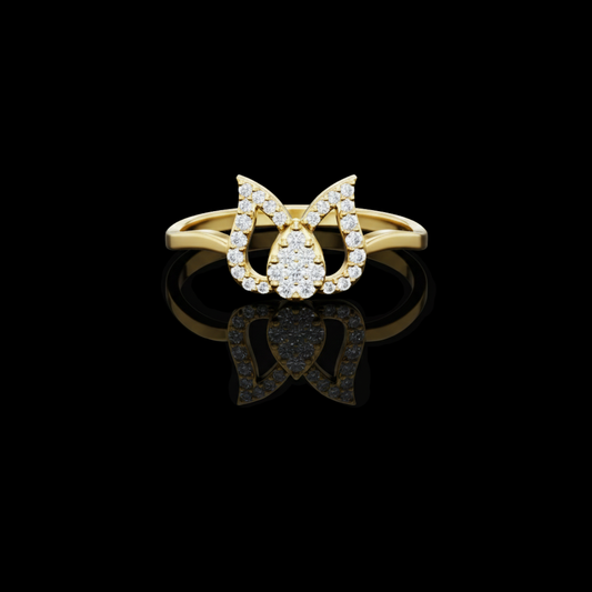 0.40 CT Lotus Inspired Ring with Sparkling Lab Grown Diamond Pavé and Teardrop Shape