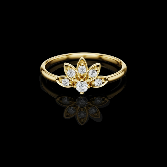0.035 CT Exquisite Lotus Inspired Ring Featuring a Lab Grown Diamond Petal Cluster Design