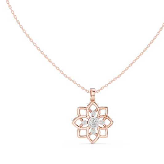 0.45 TCW Sparkling Floral Flower Brilliant Center Moissanite Diamond Open Petal Design Pendant For Her