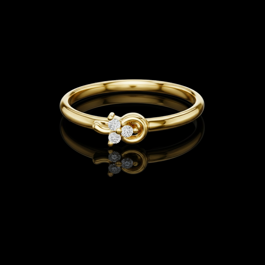 0.024 TCW Dainty Gold Knot Design Band Accented with a Cluster of Three Brilliant Moissanite Diamonds