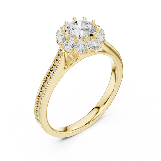 0.70 CT Luminara Bloom Round Lab Grown Diamond Halo Ring with Fine Pavé Detailing