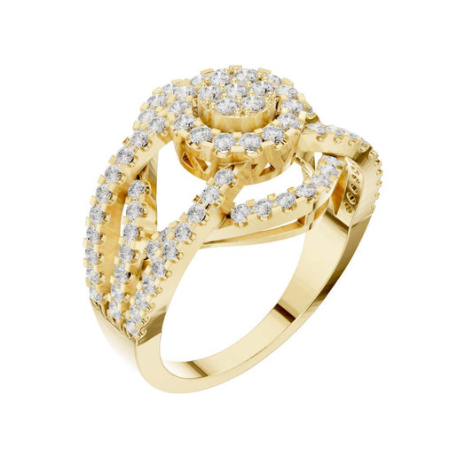 Halo Round Cut Moissanite Cluster Ring With Pave Setting - view 4