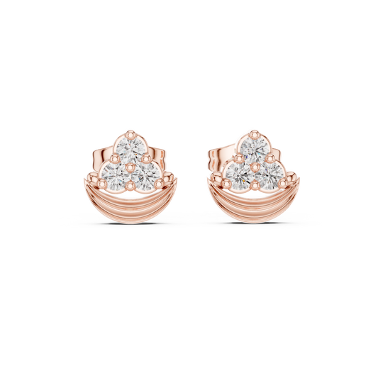 0.36 TCW Luna Crest Moissanite Diamond Cluster Gold Stud Earrings with Sculpted Crescent Design For Her