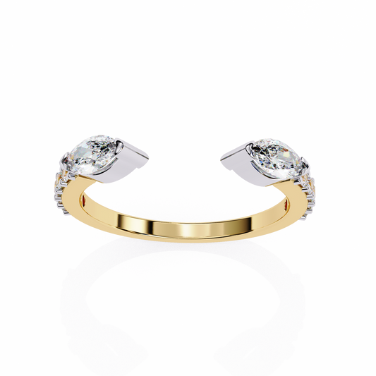 Open Pear Cut Moissanite Bypass Ring with Pave Accents - view 2