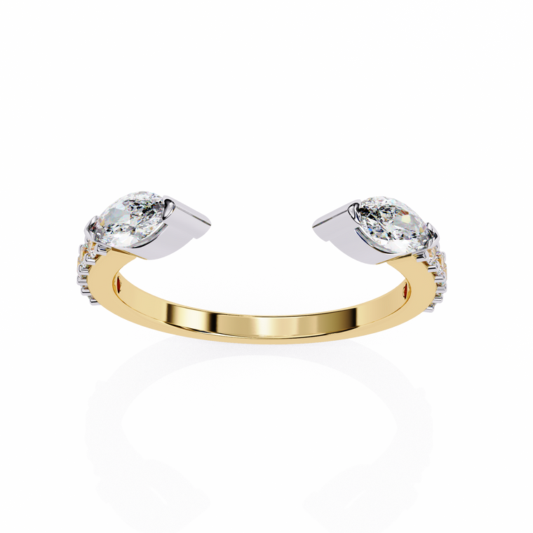 Open Pear Cut Moissanite Bypass Ring with Pave Accents - view 2