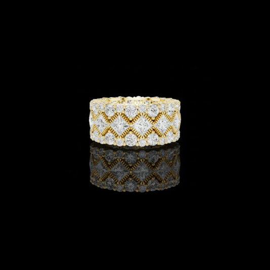7.00 TCW Bold Princess Cut and Round Moissanite Diamond Wide Eternity Band with Intricate Milgrain Detailing
