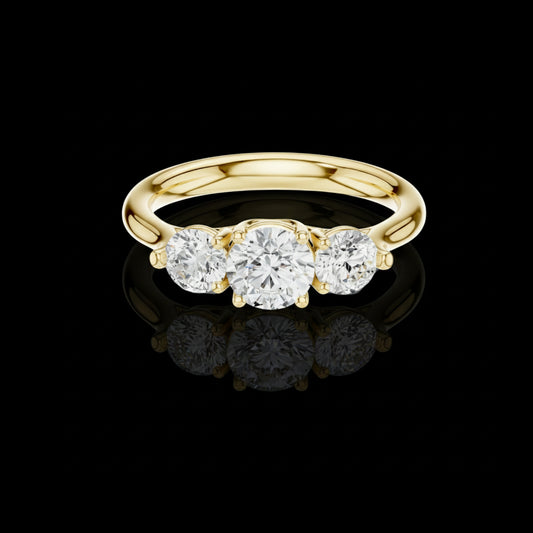 0.67 CT Tri Glow Brilliant Round Moissanite Diamond Trilogy Ring in Classic Gold For Gift