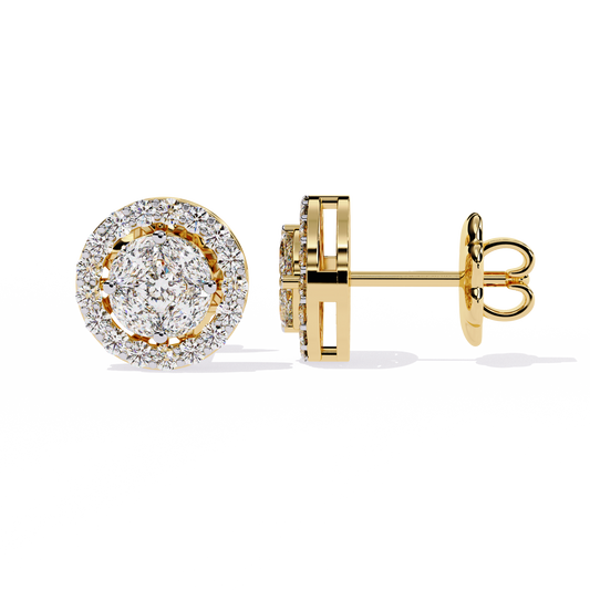 Halo Marquise Round Cluster Pave Circle Stud Earrings - view 4