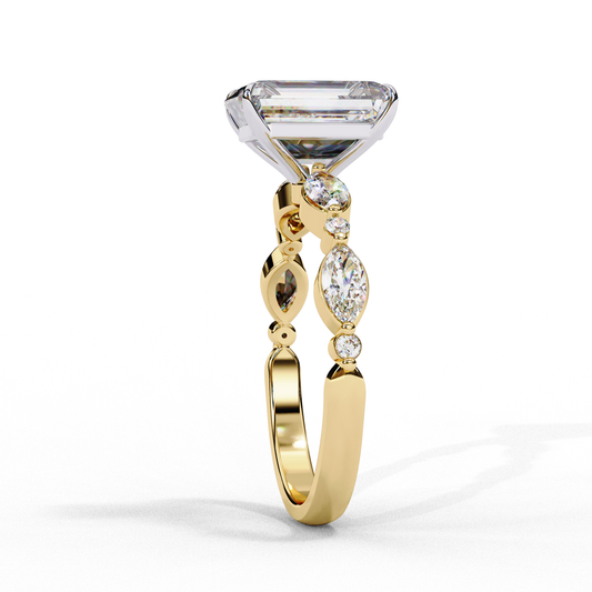 Radiant Wedding Ring With Marquise Side Stone - view 2