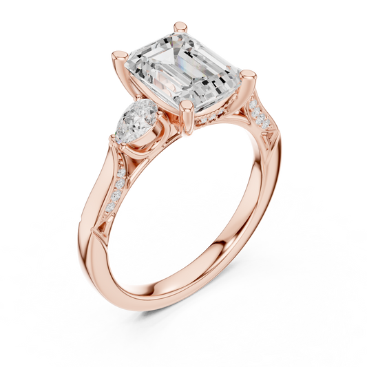 Emerald Cut Lab Diamond With Side Stone Pave Engagement Ring - view 3