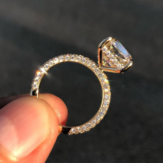 Cushion Cut Lab Diamond Hidden Halo Ring with Slim Pave Band - view 4