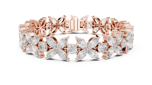 14.05 TCW Luxurious Moissanite Bracelet Featuring Marquise Cut Diamond Floral Motifs