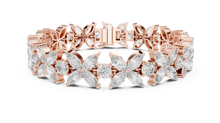14.05 TCW Marquise Cut Moissanite Floral Motif Bracelet - view 2