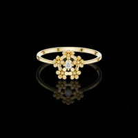 0.03 TCW Dainty Gold Flower Ring with Round Lab Grown Diamond Center Vintage Inspired Petal Beautiful Jewelry For Her