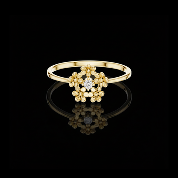 0.03 TCW Dainty Gold Flower Ring with Round Moissanite Diamond Center Vintage Inspired Petal Beautiful Jewelry For Her