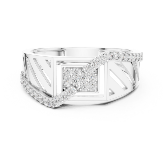 Round Cut Lab Grown Diamond Men's Asymmetric Diagonal Pave Band - view 3