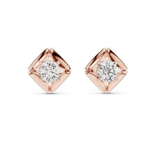 Luxury Square-Inspired Lab Grown Round Diamond Stud Earrings Gold Modern Elegance by Ivevar Luxury