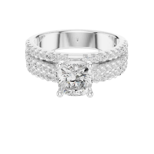 1.42 CT Cushion Cut Lab Grown Diamond Triple Row Pave Solitaire Ring - view 3