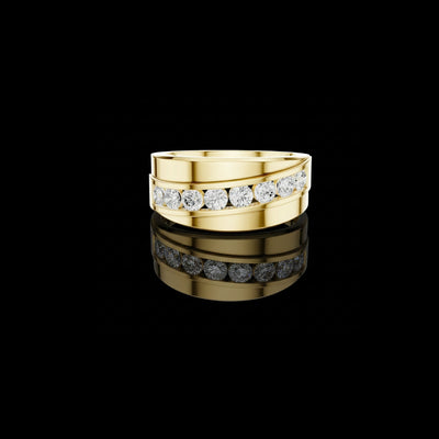 Round Cut Lab Grown Diamond Men's Curved Swirl Channel Set Gold Band