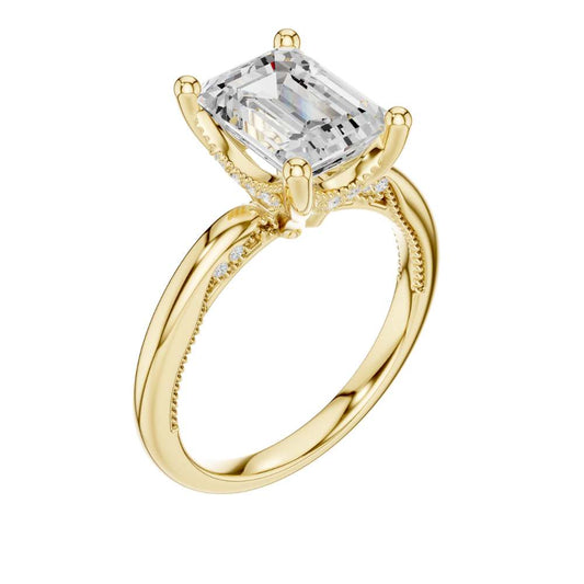 Emerald Cut Hidden Halo Lab Diamond Solitaire Engagement Ring - view 4