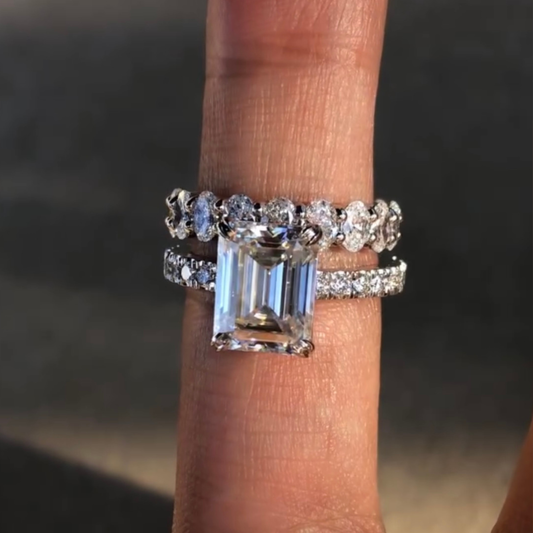 2.58 CT Heirloom Emerald Cut Moissanite Diamond Ring with Pave Bands For Surprise