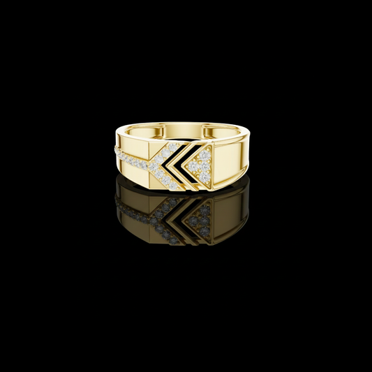 0.19 TCW Geometric Round Moissanite Diamond Modern Chevron Triangle Design with Pave Stones Statement Ring