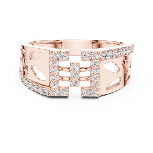 0.38 TCW Luxurious Round Moissanite Diamond with Geometric Cutout Design Modern Pave Statement Ring for Him