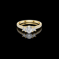2 TCW Three Stone Moissanite Diamond Centerpiece with a Pavé Set Sparkling Diamond Band