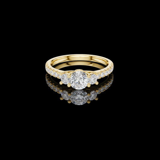 0.50 TCW Three Stone Moissanite Diamond Centerpiece with a Pavé Set Sparkling Diamond Band