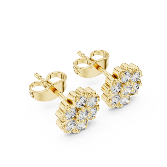 Floral Cluster Stud Earrings Featuring Round Brilliant Stones - view 4